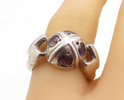 925 Sterling Silver  Vintage Tanzanite Dome Cutout Band Ring Sz 7  RG6038