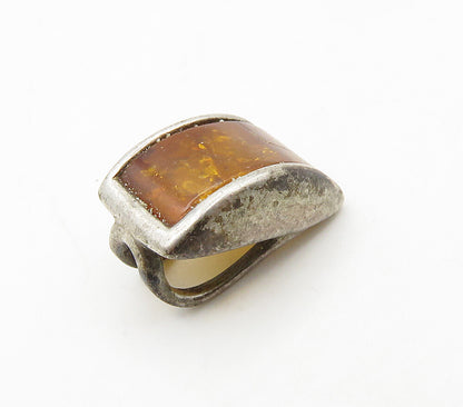 925 Sterling Silver   Vintage Petite Amber Smooth Dome Pendant  PT12794