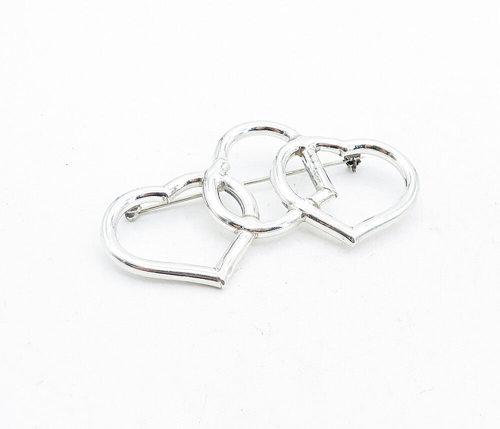 925 Sterling Silver  Polished Triple Open Love Hearts Brooch Pin  BP1917