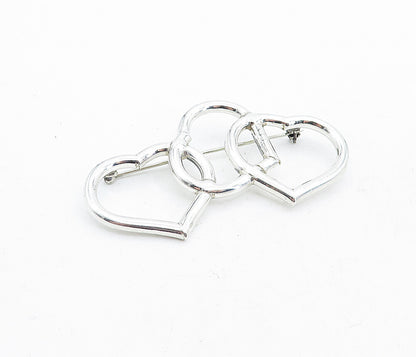 925 Sterling Silver  Polished Triple Open Love Hearts Brooch Pin  BP1917