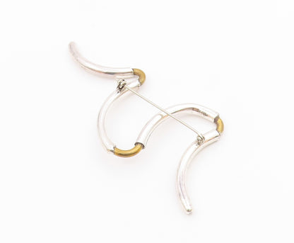 925 Sterling Silver  Vintage Shiny Two Tone Scribble Design Brooch Pin  BP3077
