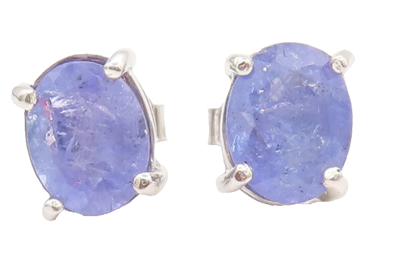 925 Sterling Silver  Vintage Minimalist Oval Tanzanite Stud Earrings  EG12711
