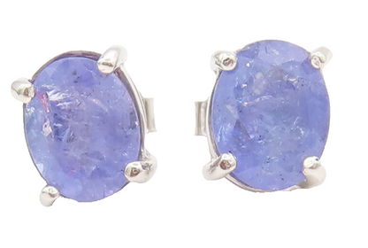 925 Sterling Silver  Vintage Minimalist Oval Tanzanite Stud Earrings  EG12711