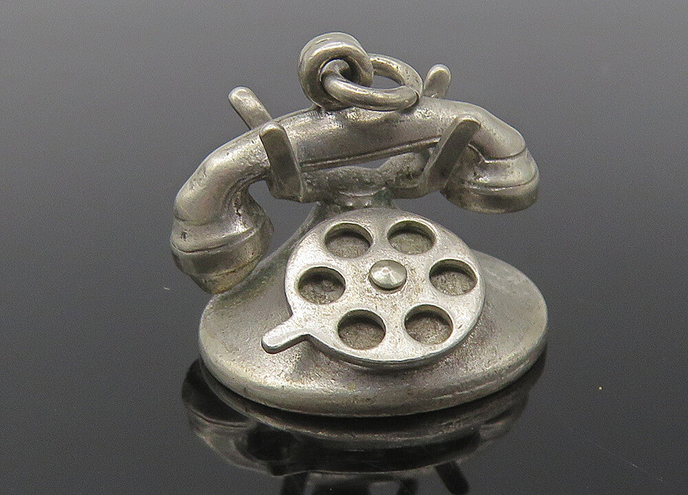 925 Sterling Silver  Vintage Old Fashioned Telephone Pendant (ROTATES)  PT9355