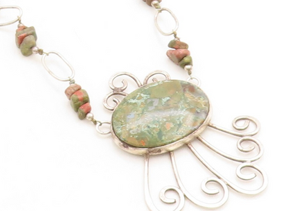 DESIGNER 925 Sterling Silver  Vintage Jasper Beaded Chain Necklace  NE1907