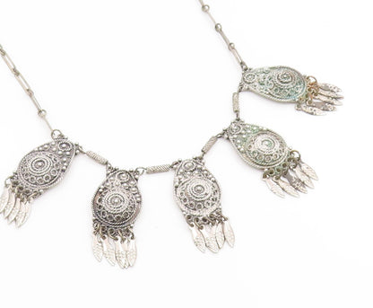 925 Sterling Silver Vintage Necklace ISRAEL Intricate Motif Design Choker NE4823