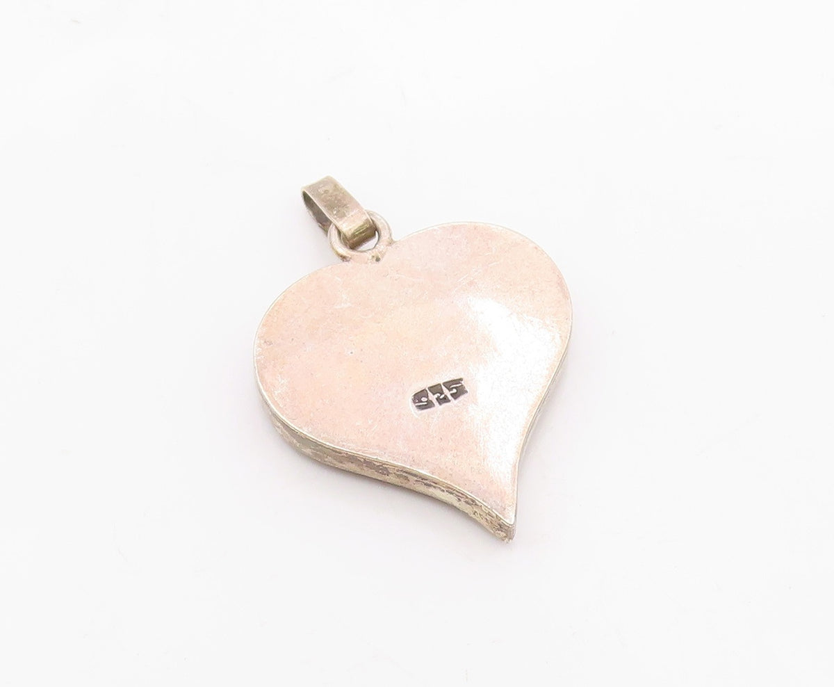 925 Sterling Silver  Vintage Floral Glass Art Love Heart Pendant  PT18824