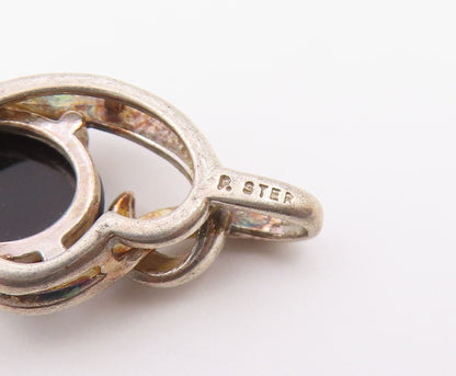 925 Silver  Vintage Hooked Twisted Bail Oval Black Spinel Pendant  PT21379