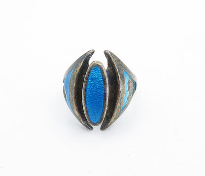 925 Sterling Silver  Vintage Antique Enamel Detail Band Ring Sz 5.5  RG7019