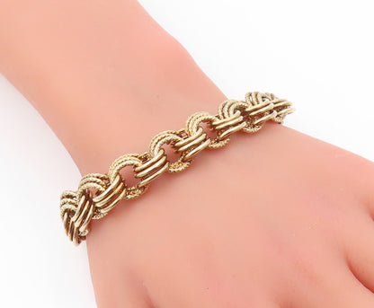 925 Sterling Silver Vintage Bracelet Gold Plated Roped Linked Rings  BT11072