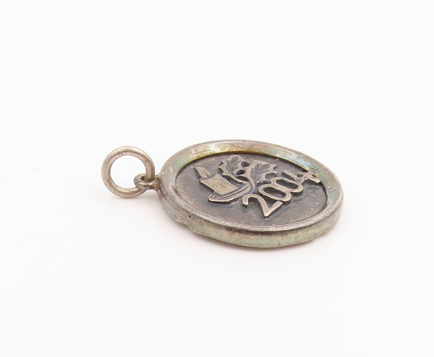 925 Sterling Silver Vintage Pendant 2004 Christmas Candle Holly Charm  PT25339