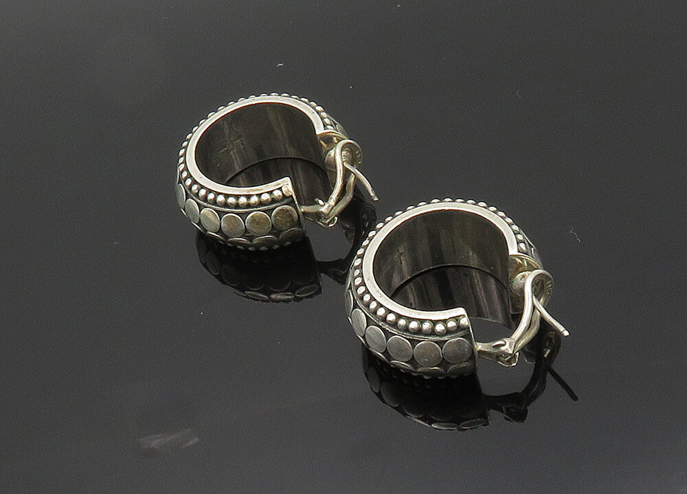 JOHN HARDY 925 Silver  Vintage Circle Pattern Heavy Hoop Earrings  EG10061