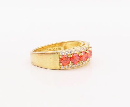 925 Sterling Silver Vintage Ring Gold Plated Red & White CZ  Sz 7  RG29326