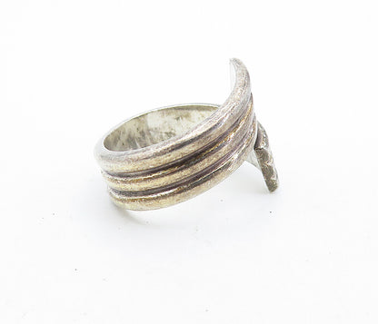925 Sterling Silver  Vintage Dark Tone Ribbed Bypass Band Ring Sz 8  RG6814