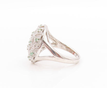 925 Sterling Silver Vintage Ring Emerald Floral Cut Out Split Band  Sz 7 RG33580