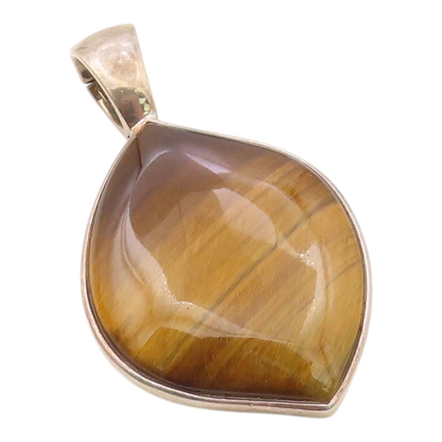 925 Sterling Silver  Vintage Tiger's Eye Shiny Smooth Drop Pendant  PT9861