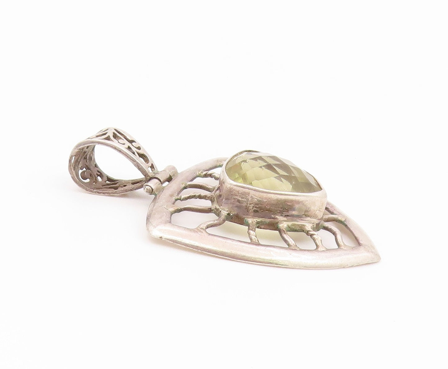 925 Sterling Silver Vintage Pendant Classic Citrine Openwork Web Shield  PT26480