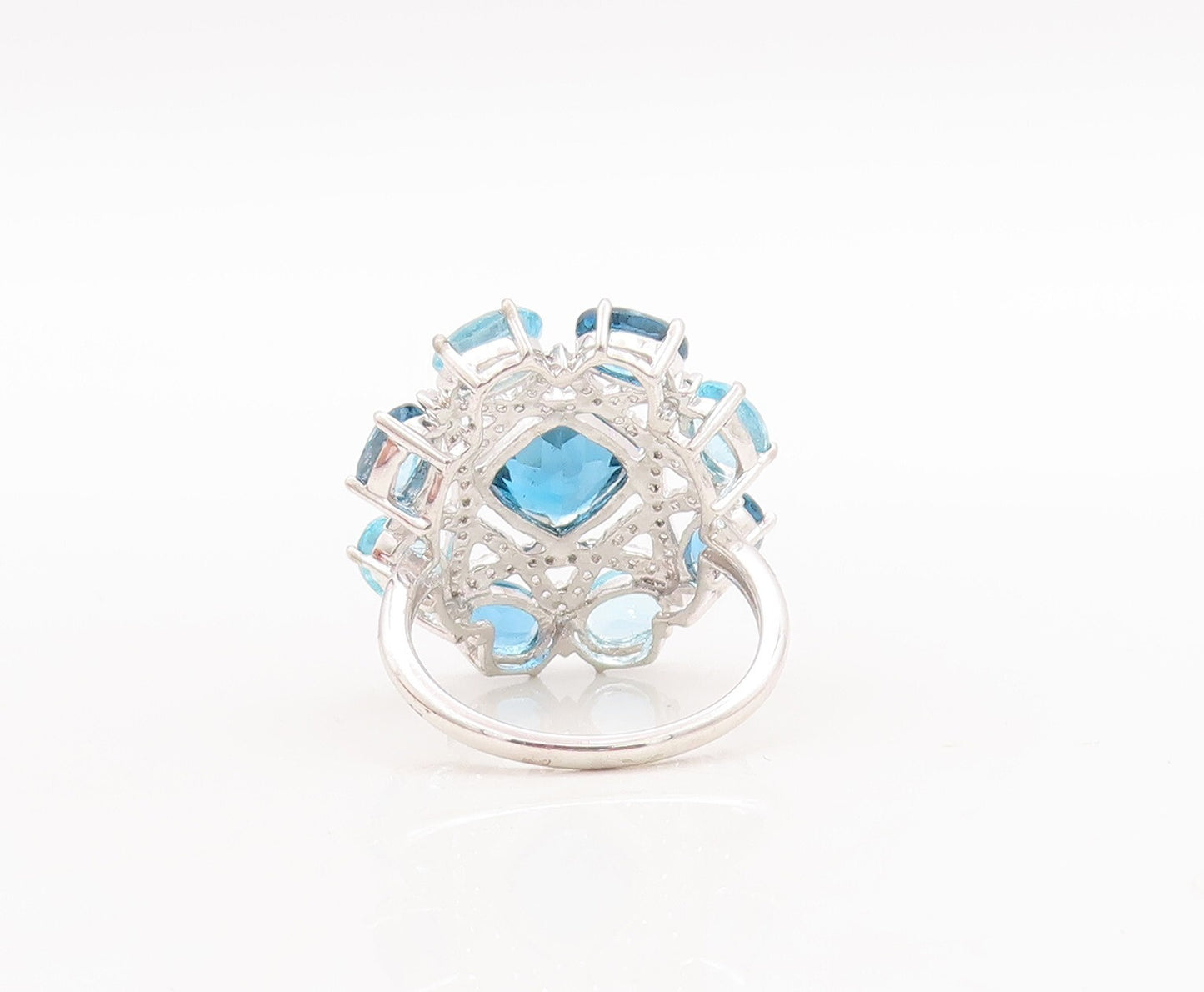 925 Sterling Silver Vintage Ring White & Blue Topaz Star Flower  Sz 7  RG29697