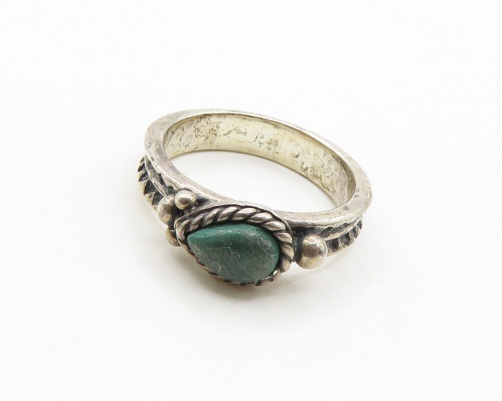 CAROLYN POLLACK 925 Silver  Vintage Tear Drop Malachite Band Ring Sz 6 RG19595