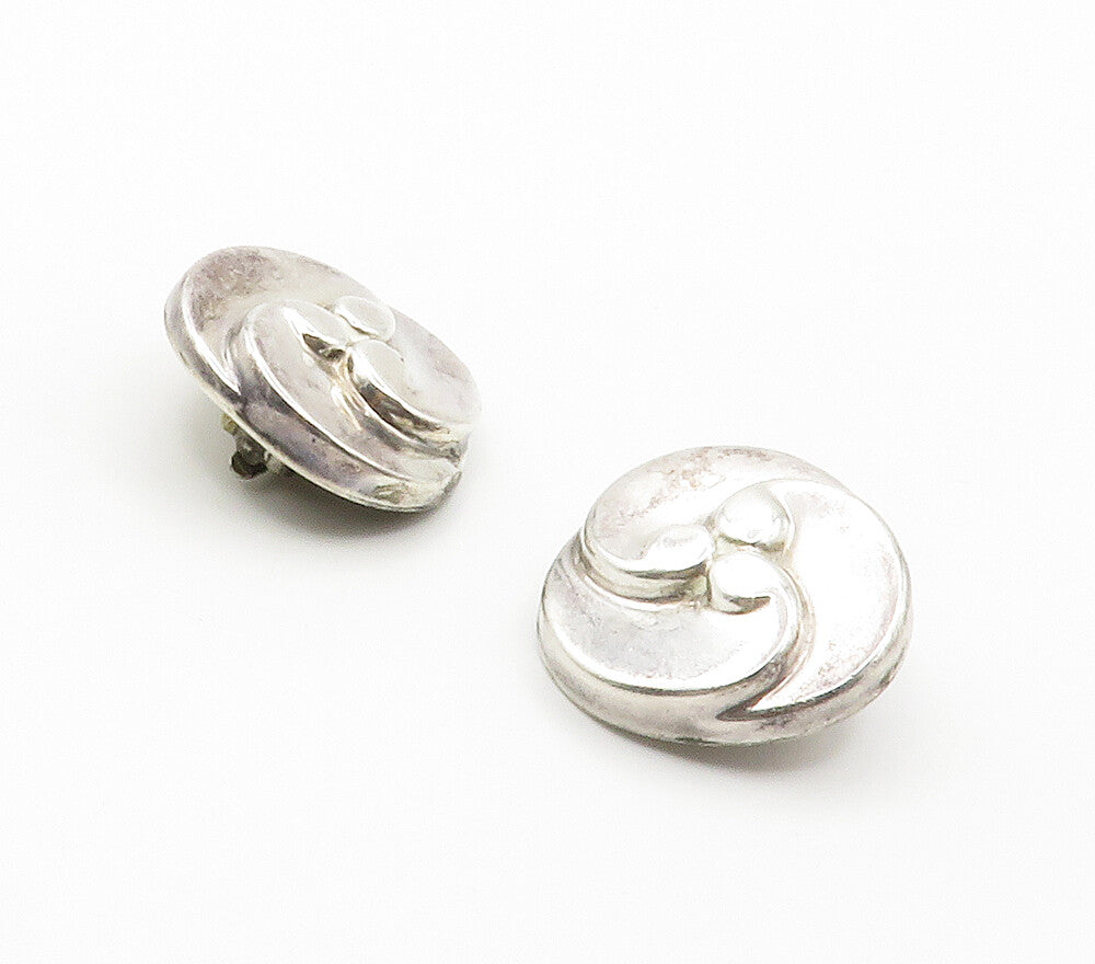 MEXICO 925 Sterling Silver  Vintage Hollow Swirl Non Pierce Earrings  EG7695