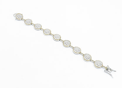 925 Sterling Silver Vintage Shiny Hammered Two Tone Chain Bracelet BT1779
