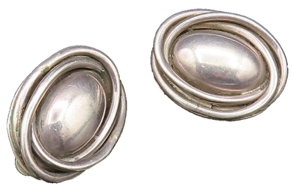 MEXICO 925 Silver  Vintage Wrapped Oval Bead Non Pierced Earrings  EG12098