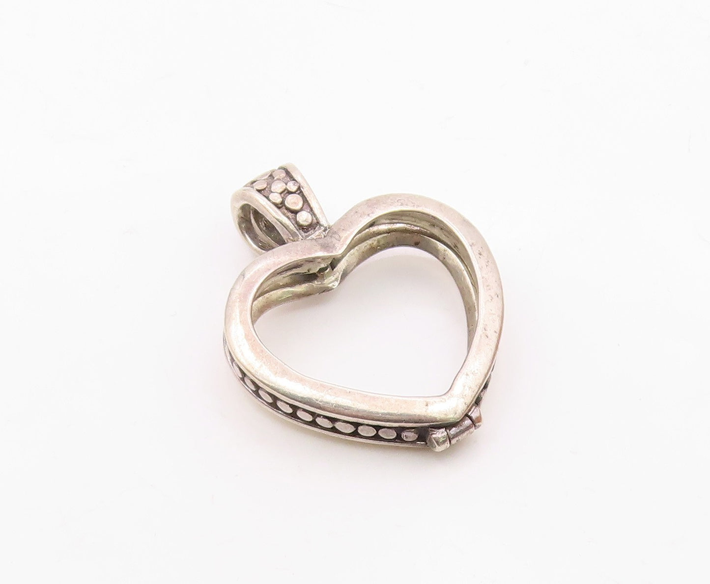 925 Sterling Silver  Vintage Shiny Open Love Heart Pendant (OPENS)  PT17126