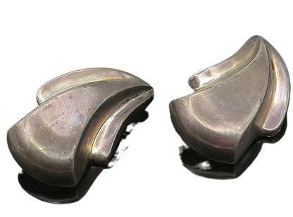 BAYANIHAN 925 Silver  Vintage Dark Tone Modernist Non Pierce Earrings  EG5899