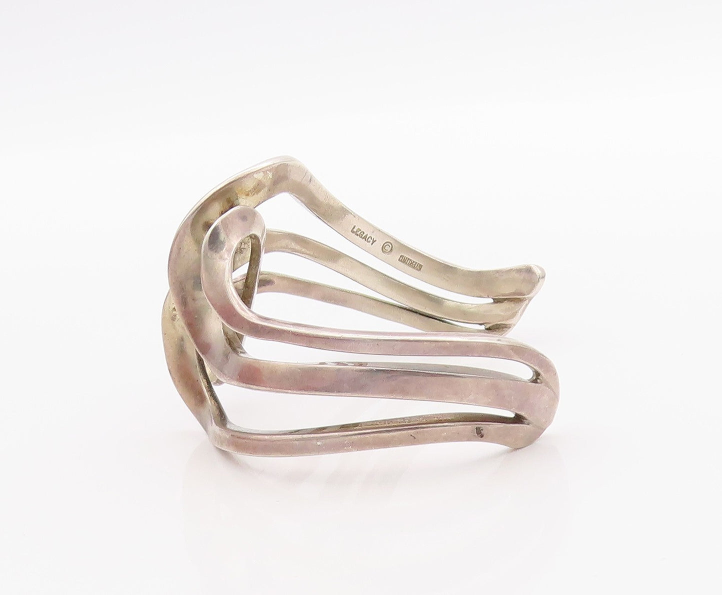 925 Sterling Silver Vintage Bracelet Modernist Freeform Wave Design Cuff BT11400