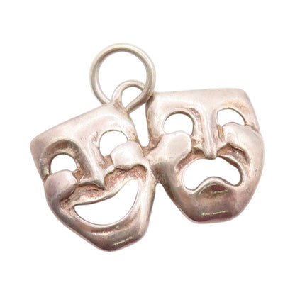 925 Sterling Silver Vintage Pendant Happy & Sad Mime Face Cutout  PT24167
