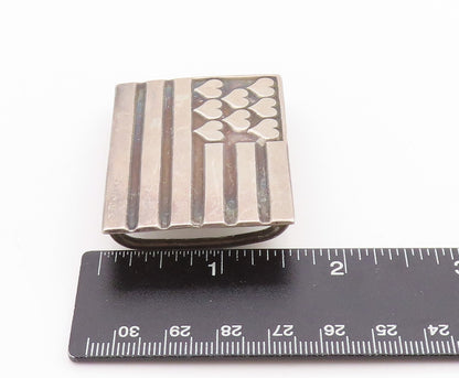 925 Sterling Silver Vintage Belt Buckle Etched Love Hearts On US Flag  TR3963
