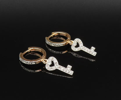 925 Silver  Vintage Gold Plated Genuine Diamonds Love Key Earrings  EG12071