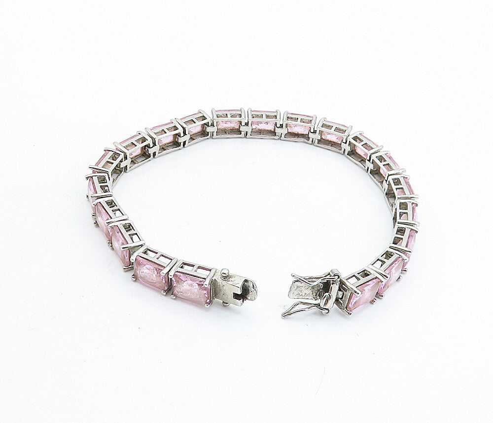 ROSS SIMON 925 Sterling Silver  Pink Cubic Zirconia Chain Bracelet  BT2534