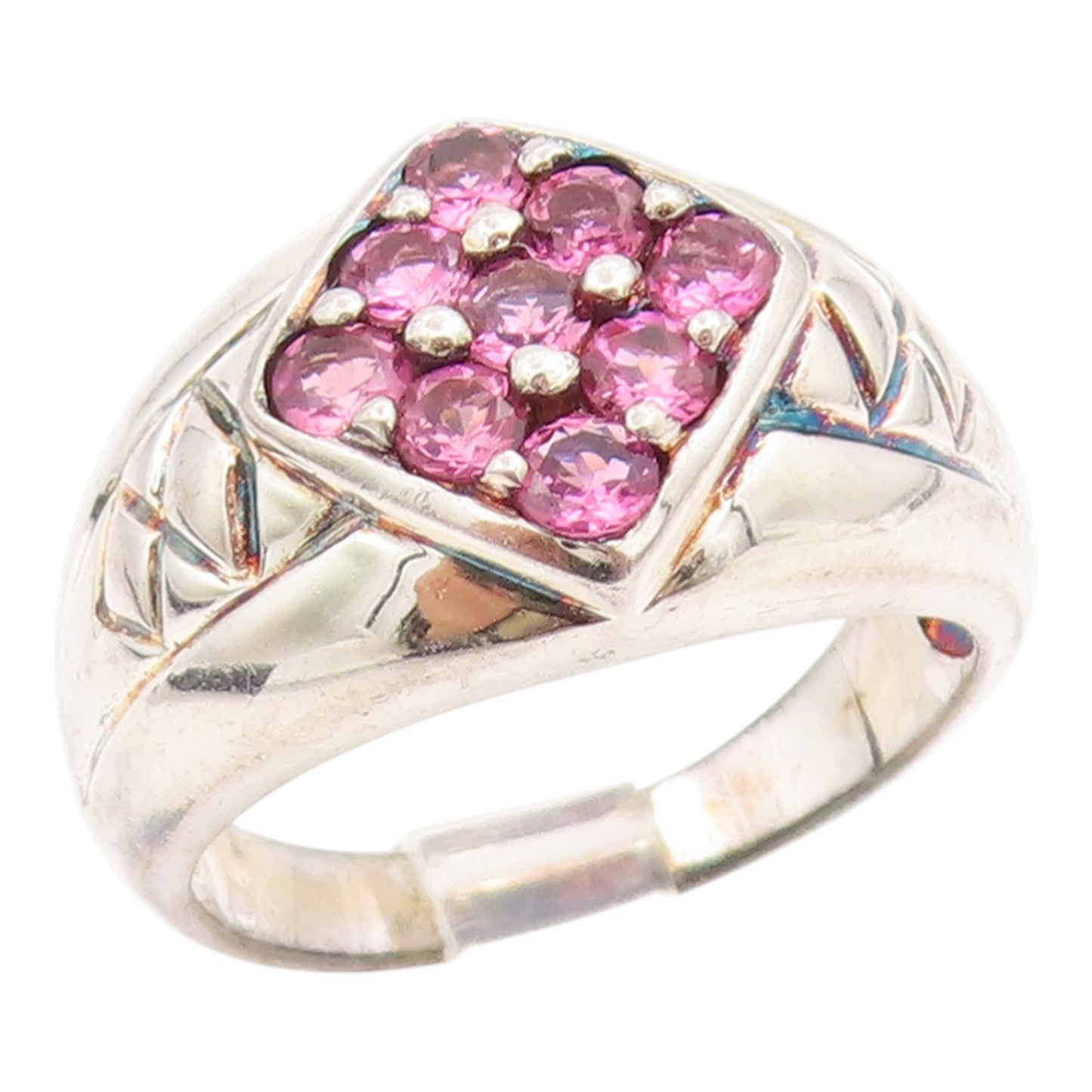 925 Sterling Silver Vintage Ring Round Pink Topaz Statement Band  Sz 10  RG35350