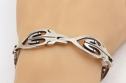 MEXICO 925 Sterling Silver  Vintage Shiny Modernist Chain Bracelet  BT1947