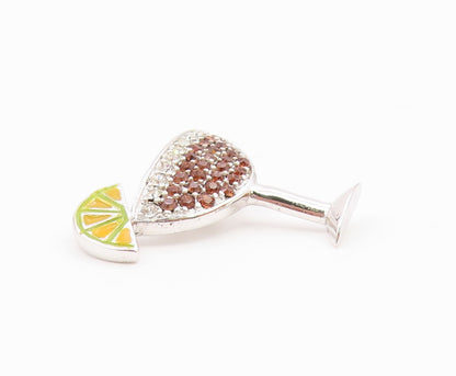 925 Silver  Vintage Enamel Lemon Smoky & White Topaz Drink Pendant  PT21149
