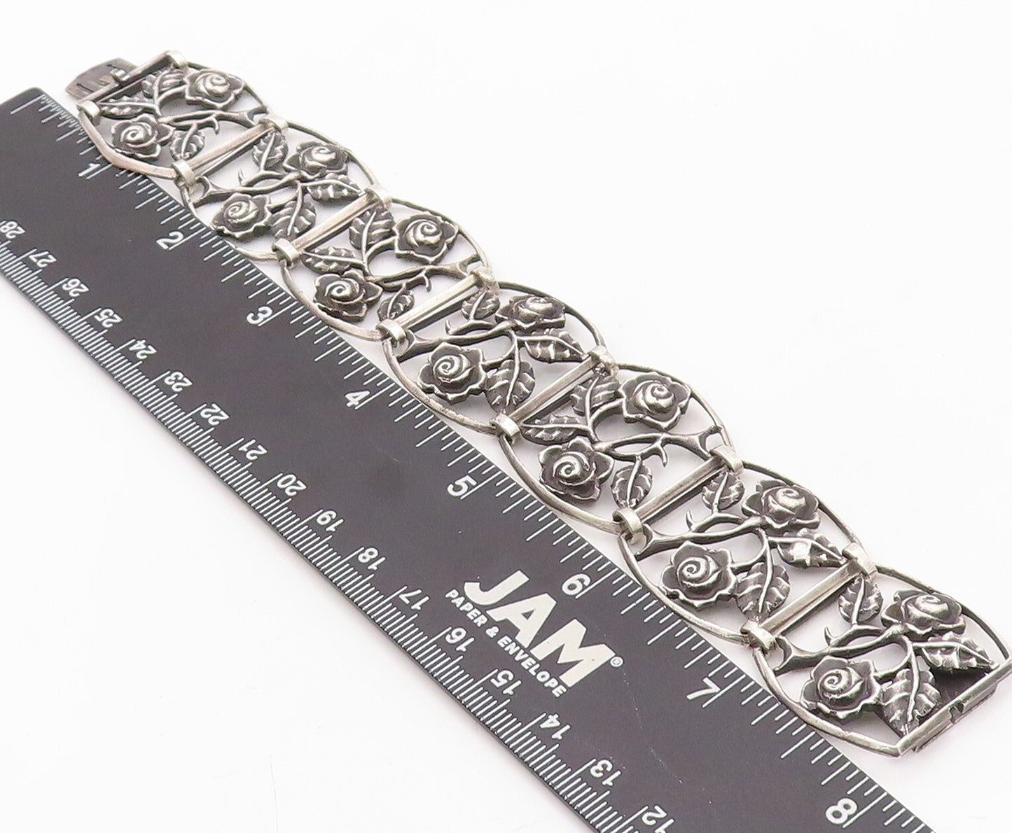 925 Sterling Silver Vintage Bracelet LUMI Antique Floral Frames Cutout  BT10826