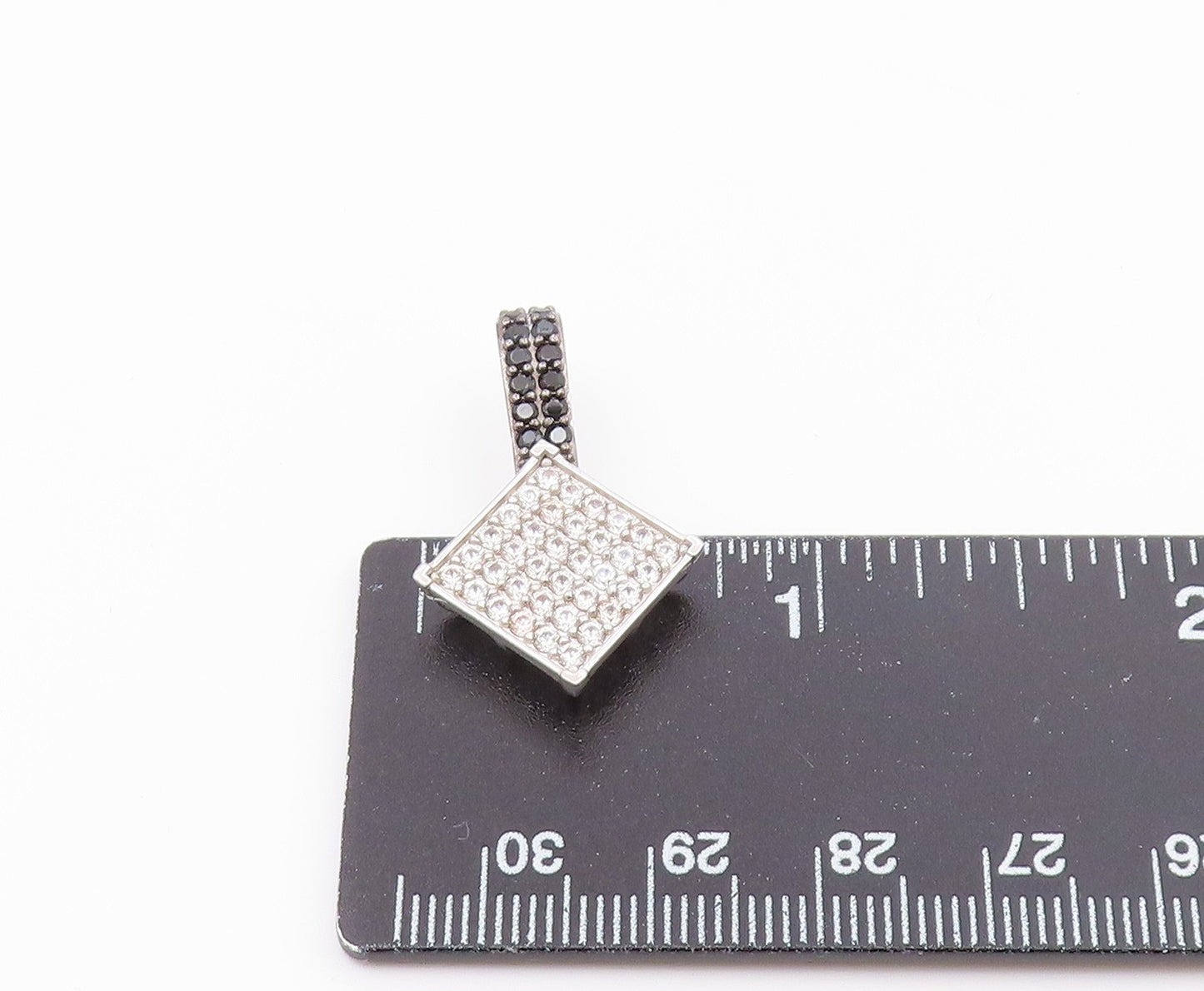 925 Sterling Silver  Vintage Shiny White Topaz & Hematite Pendant  PT16818