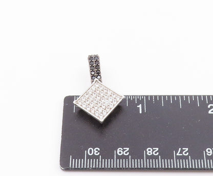 925 Sterling Silver  Vintage Shiny White Topaz & Hematite Pendant  PT16818