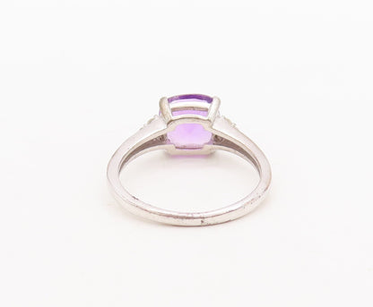 925 Sterling Silver Vintage Ring Square Cut Amethyst Topaz inlay  Sz 7  RG29745