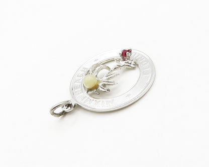 925 Sterling Silver   Vintage Petite Pearl & Topaz Miami Beach Pendant PT15565