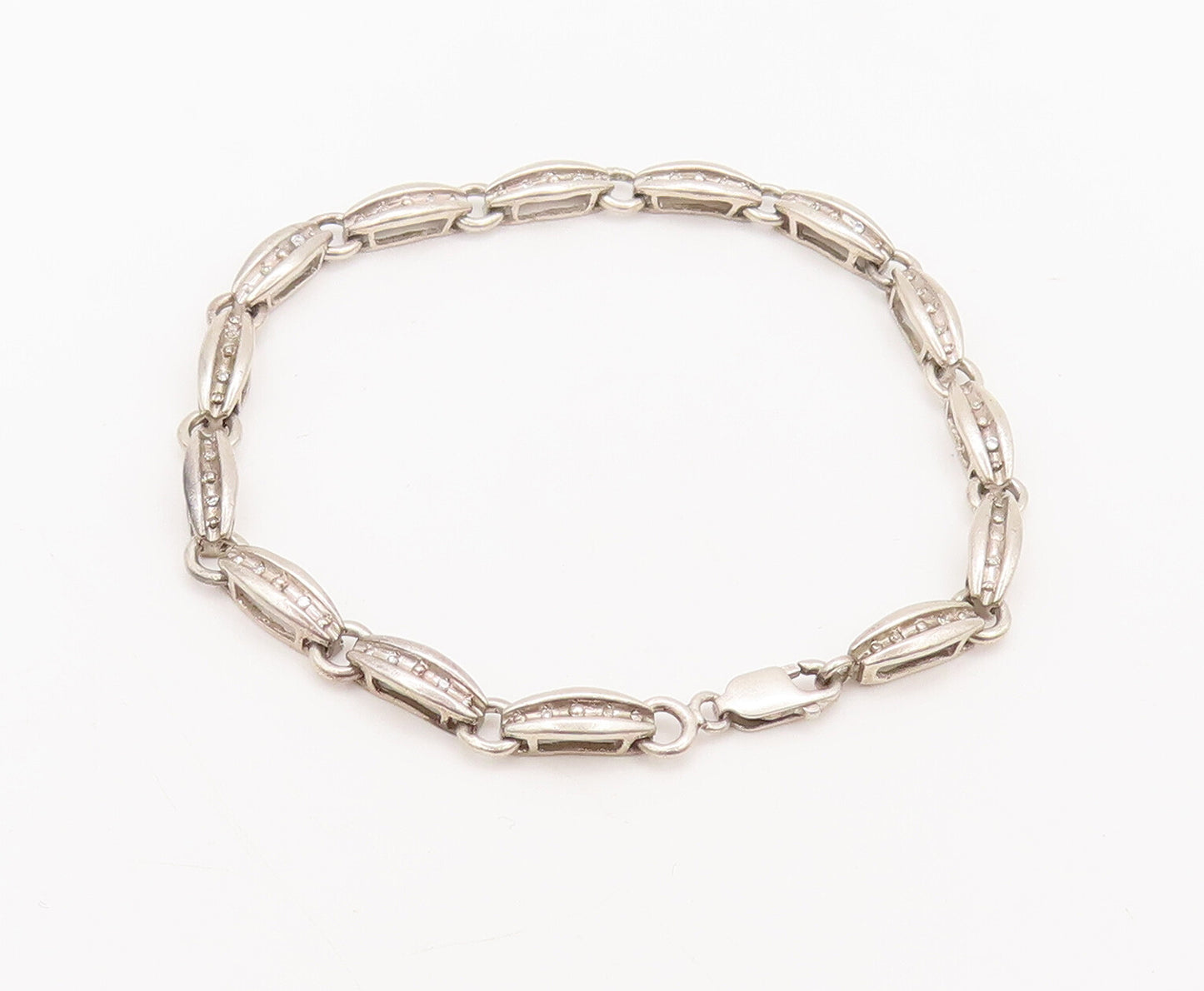 925 Sterling Silver  Vintage Inlay Diamond Band Valley Link Bracelet  BT10120