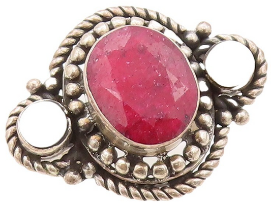 925 Sterling Silver Vintage Ring Twisted Rope Carved Ruby & Pearl Sz 7.5 RG30211
