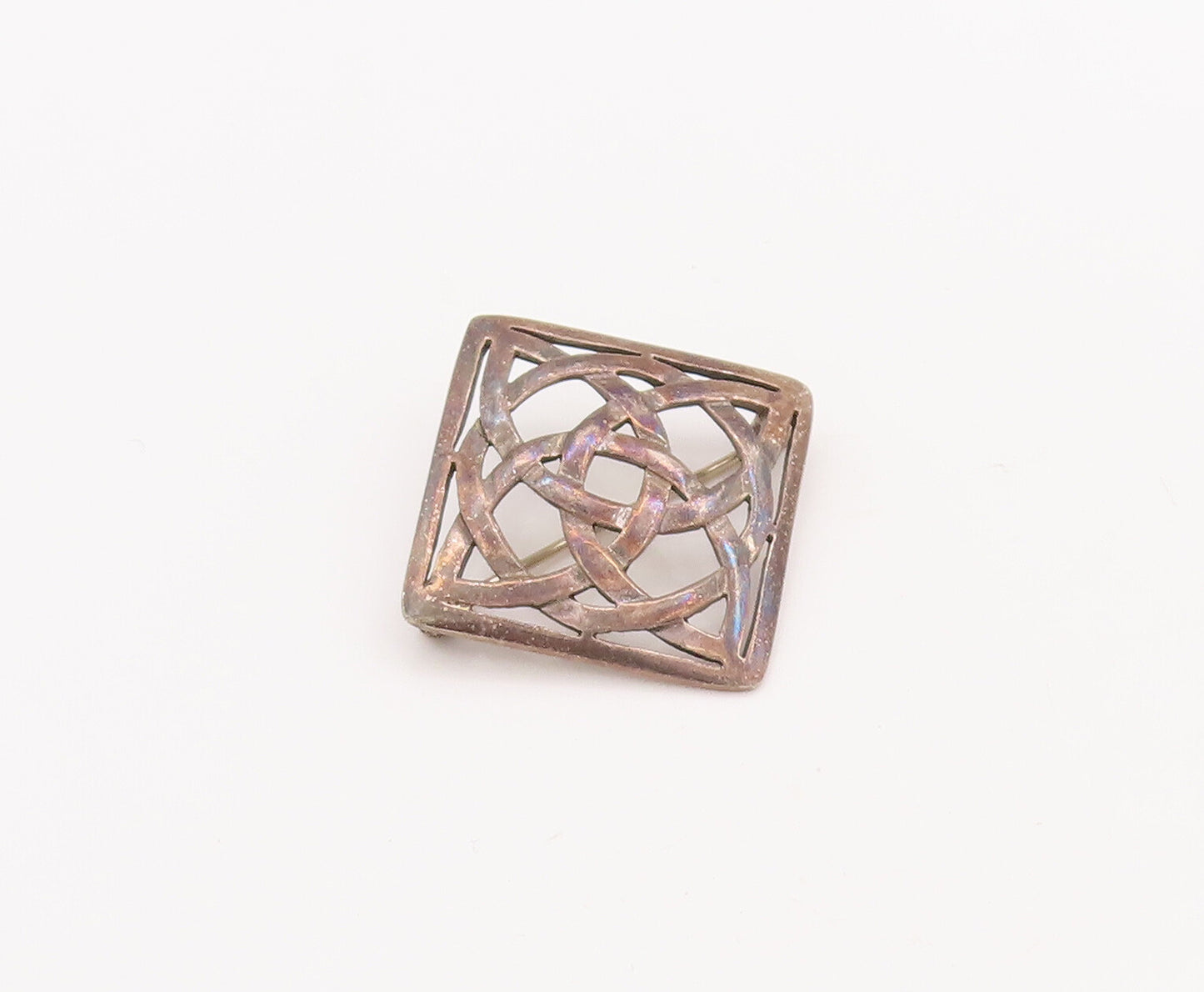 925 Sterling Silver Vintage Brooch Pin Solid Cutout Celtic Knot Square  BP11087