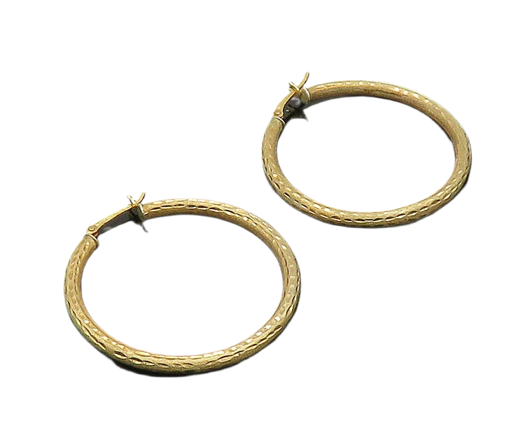 925 Sterling Silver  Vintage Diamond Cut Gold Plated Hoop Earrings  EG10372