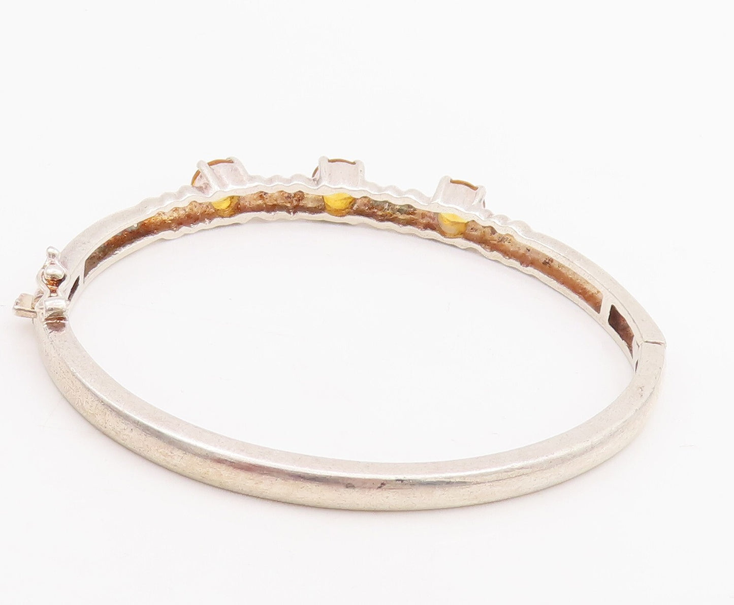 925 Sterling Silver Vintage Bracelet Round Cut Citrine Beaded Bangle  BT10665