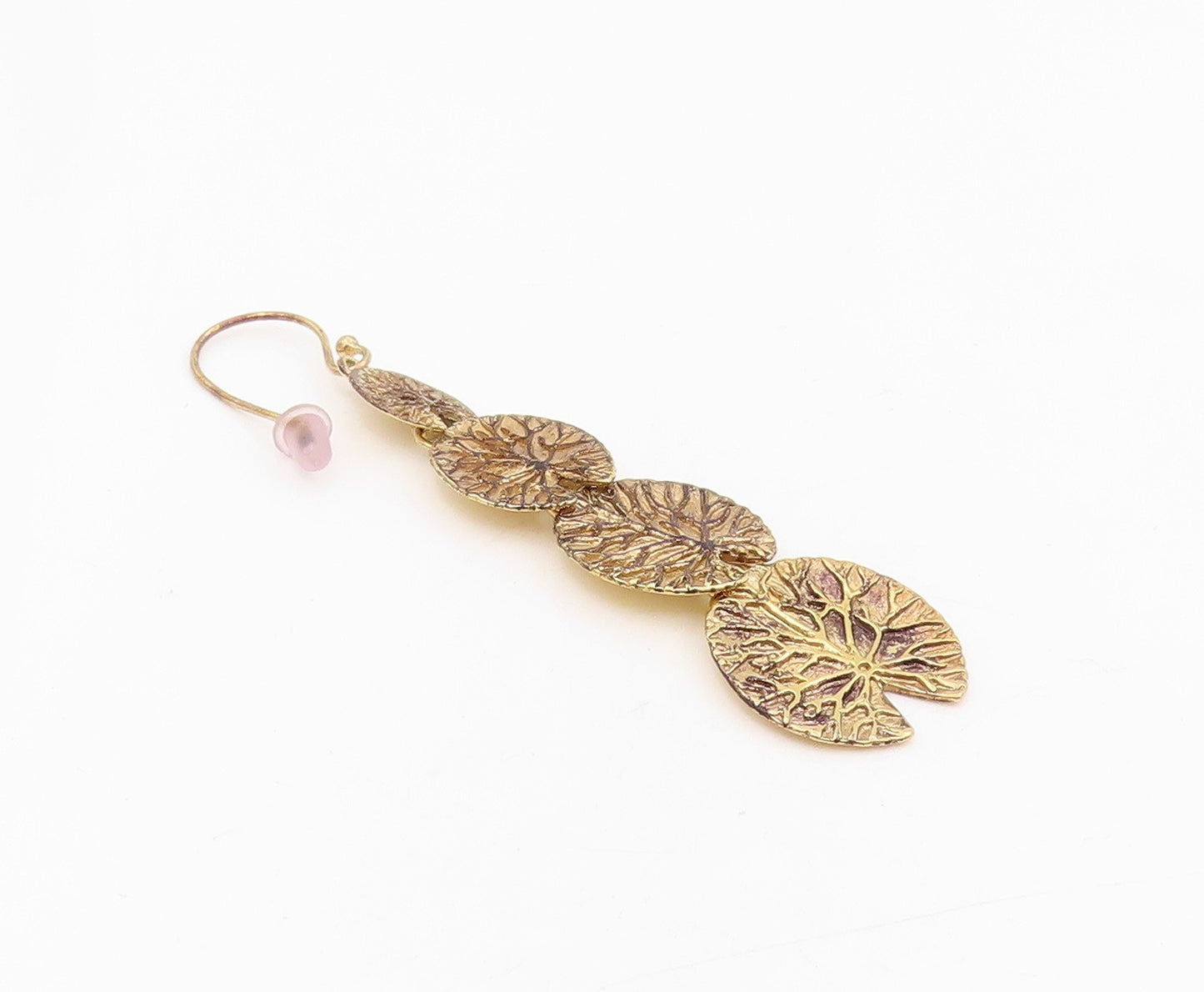 925 Sterling Silver Vintage Earrings Gold Plated Etched Lotus Leaf Drop  EG13887