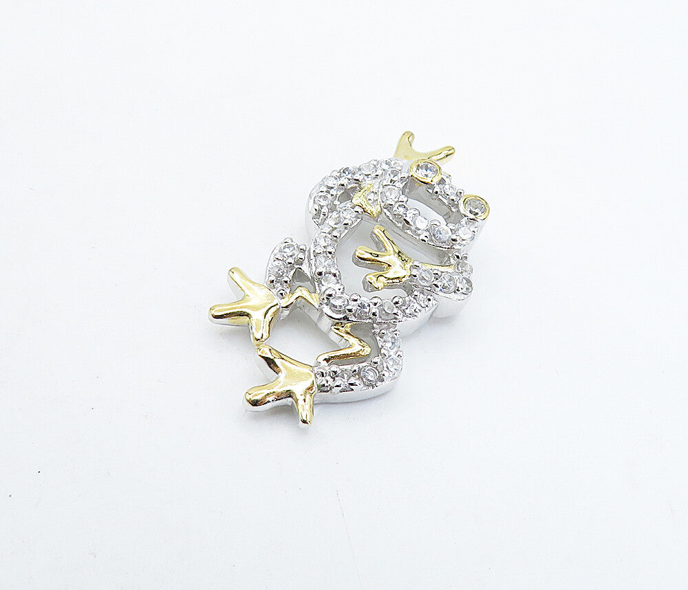 925 Sterling Silver  Shiny Topaz Two Tone Frog Motif Petite Pendant  PT5050