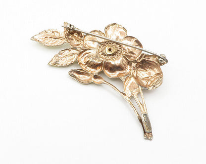 925 Sterling Silver  Vintage Shiny Tied Flowers Motif Brooch Pin  BP5629