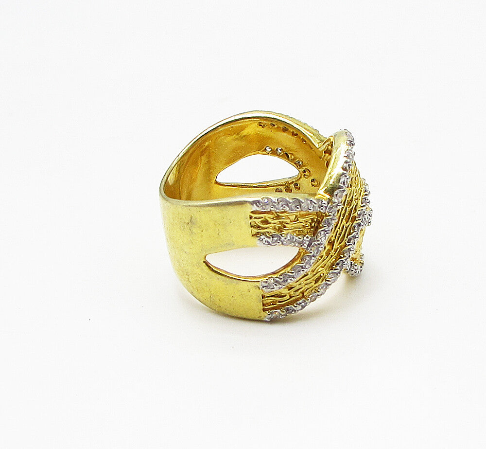 Gold Over 925 Silver  White Cubic Zirconia Braided Band Ring Sz 8  RG2801